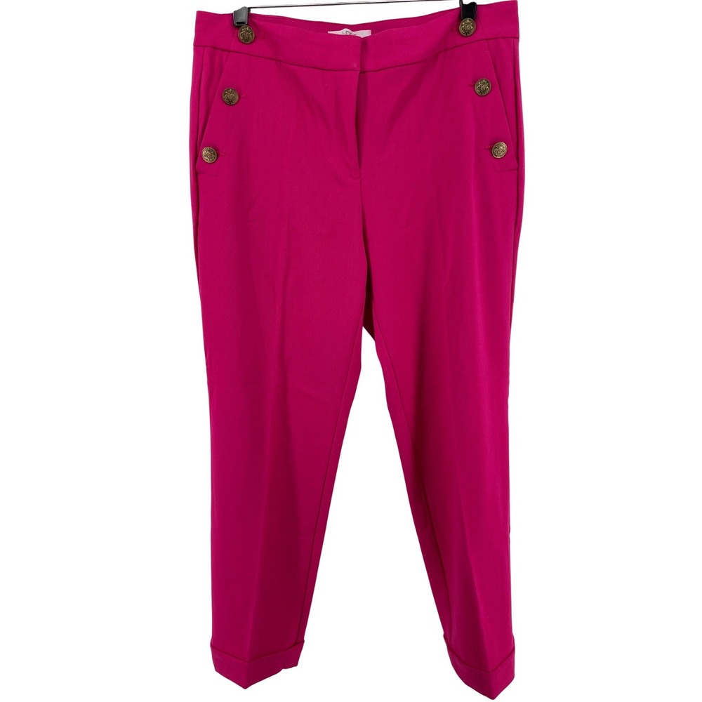 Loft Sailor Trouser Pants Womens 8 Pink Gold Button Accent Cuffed Ankle Career